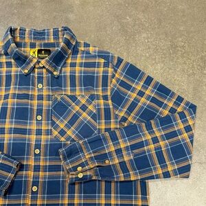Browning Blue Gold Plaid Flannel Button Down Shirt Outdoor Workwear